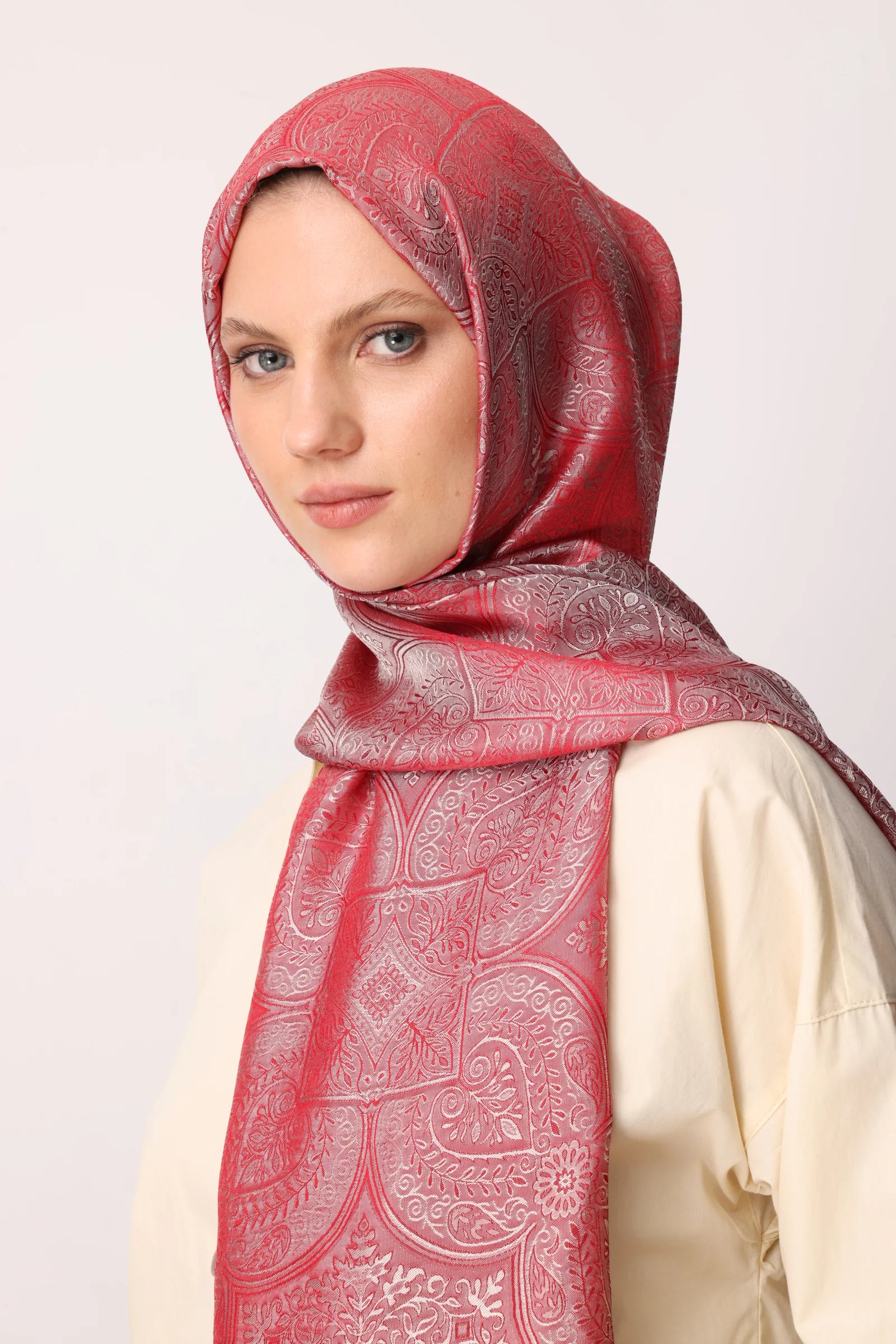 Vera Desen Shine Line Şal - Bordo-Mint Yeşili