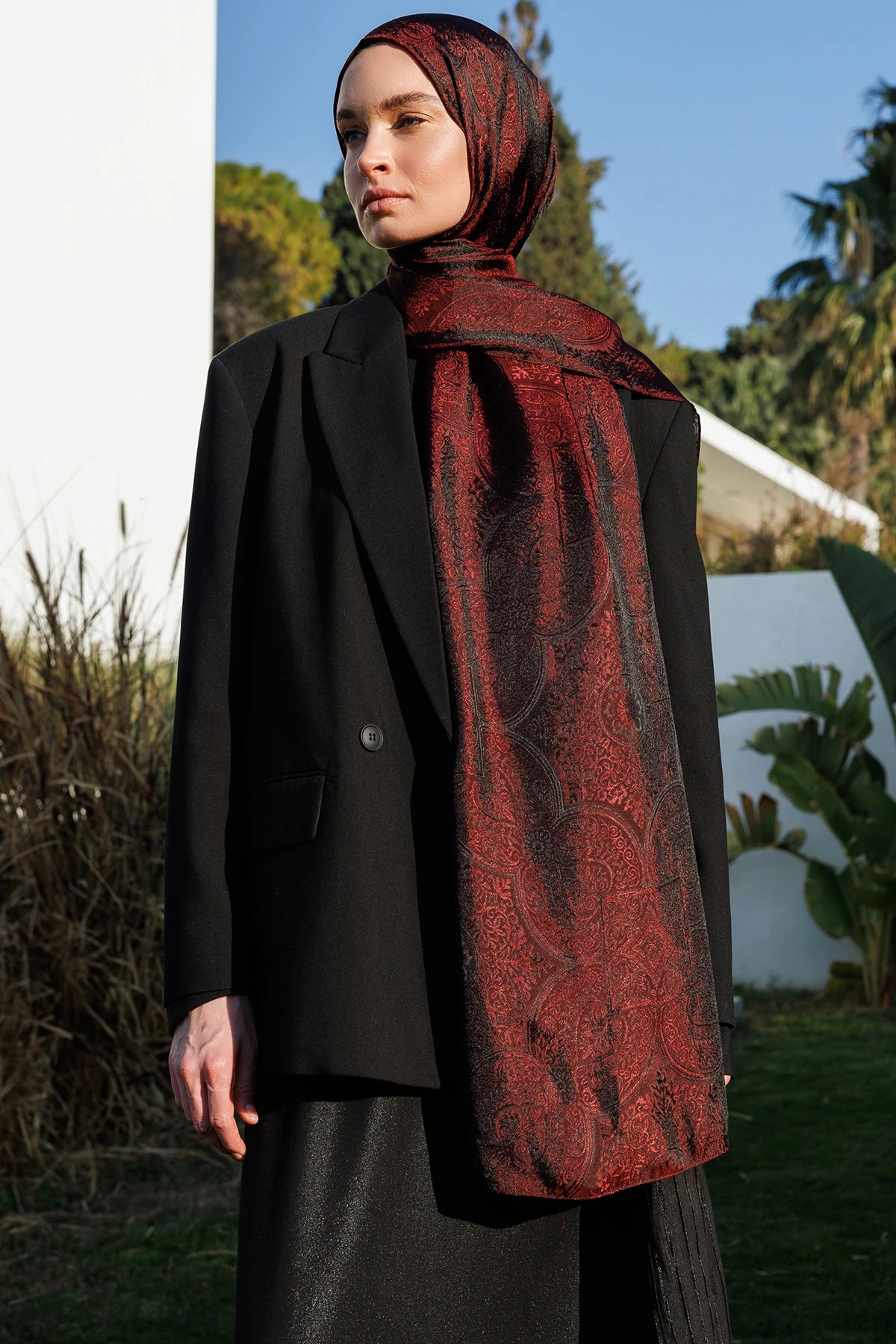 Vera Desen Shine Line Şal - Siyah-Bordo