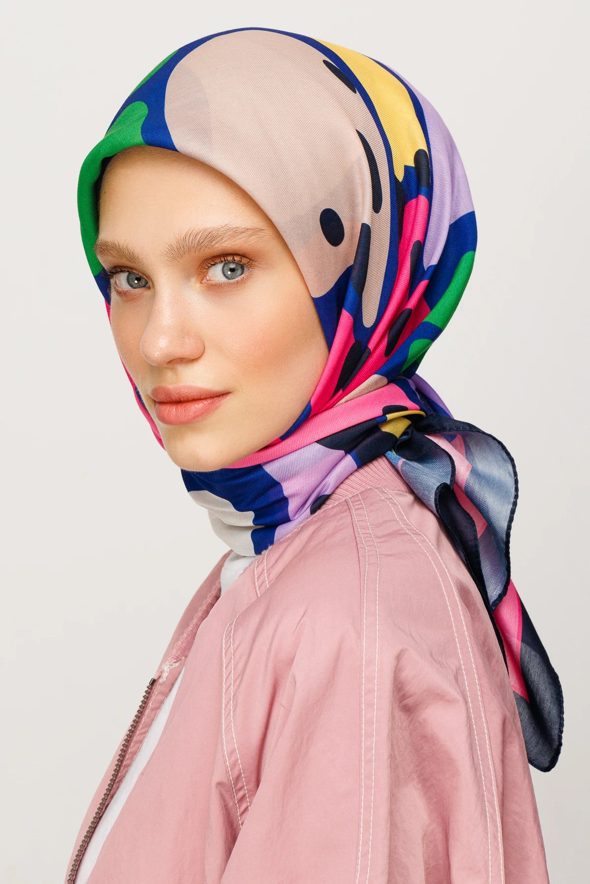 Bloom Desen Dijital Soft Eşarp - Saks Mavi