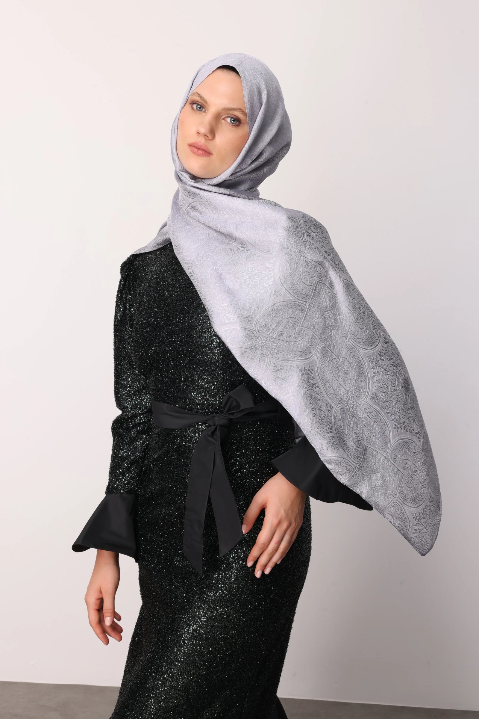 Vera Desen Shine Line Şal - Gri-Gri