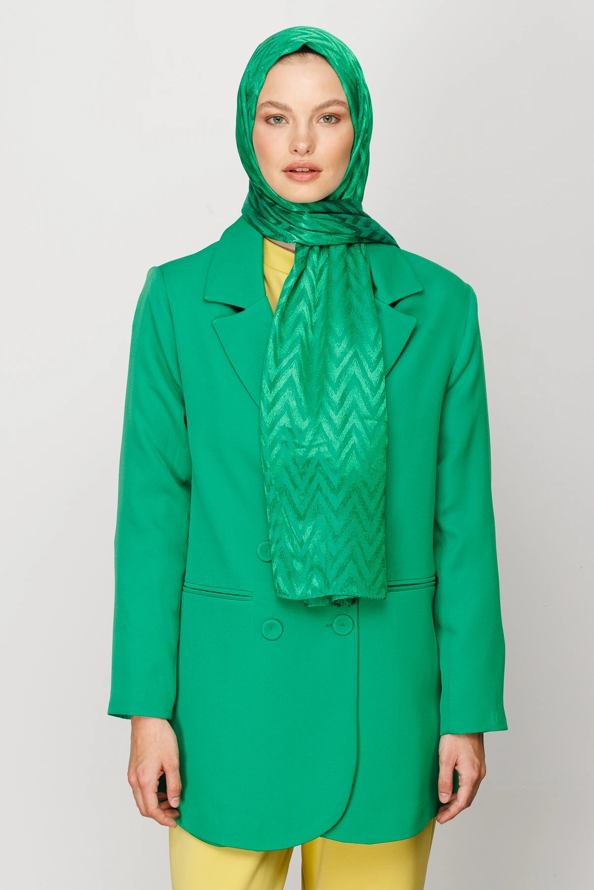 Zikzak Desen Parlak Jakar Şal - Benetton Yeşili