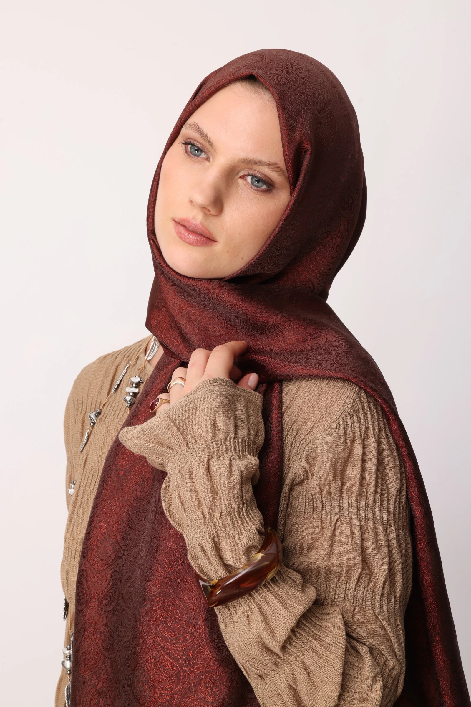 Moren Desen Shine Line Şal - Acı Kahve-Kahve