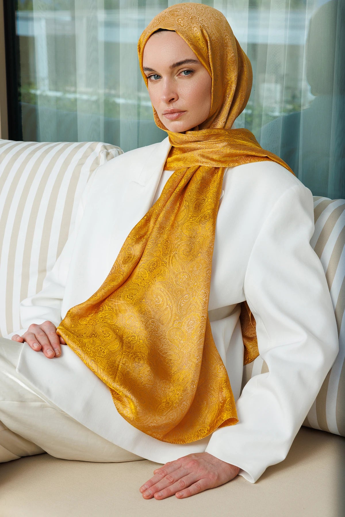 Moren Desen Shine Line Şal - Vizon-Hardal