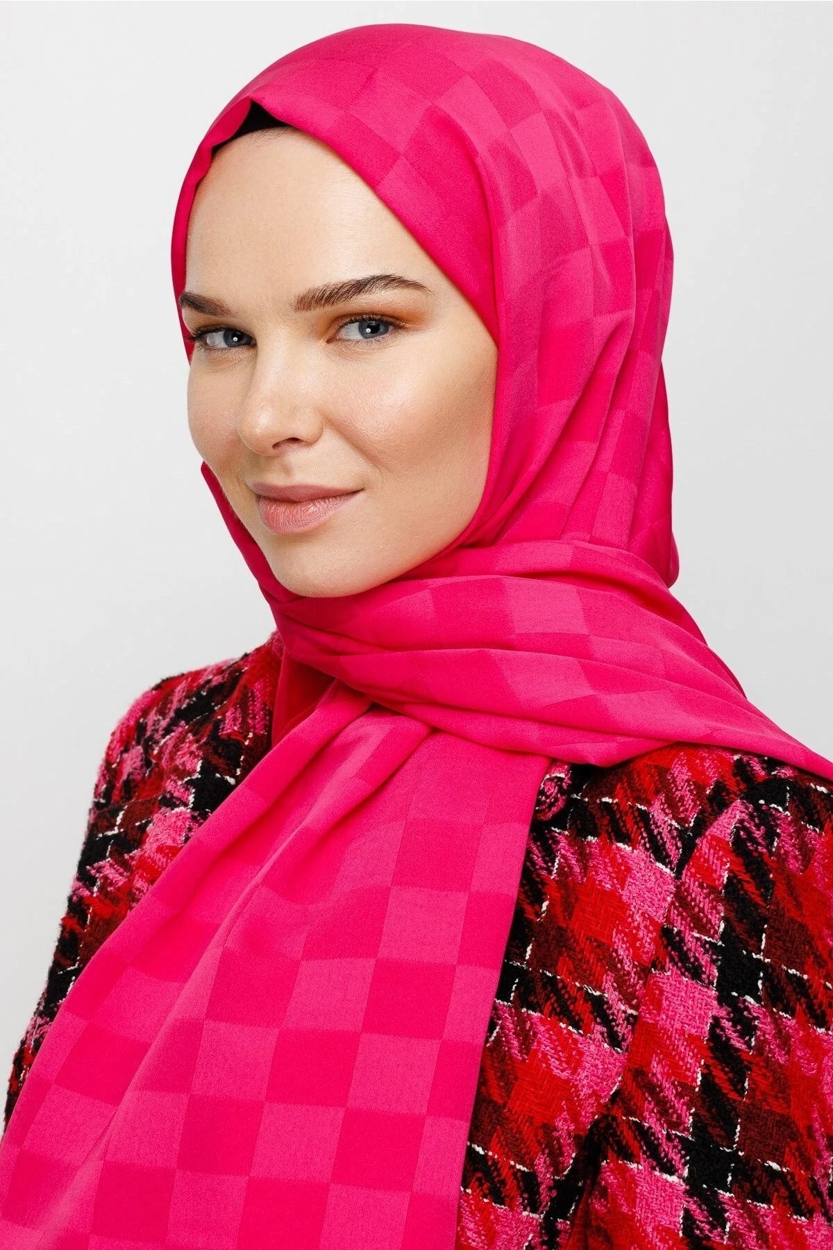 Dama Desen İpeksi Jakar Şal - Fuşya