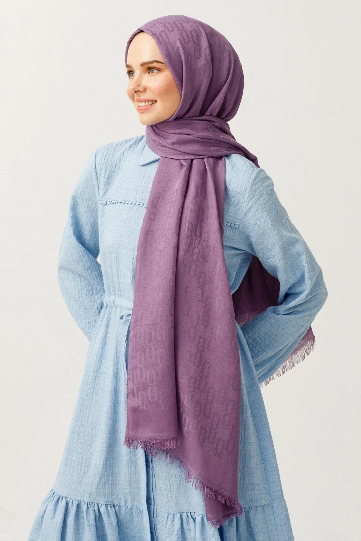 Zincir Desen Pamuk Jakar Şal - Lavanta