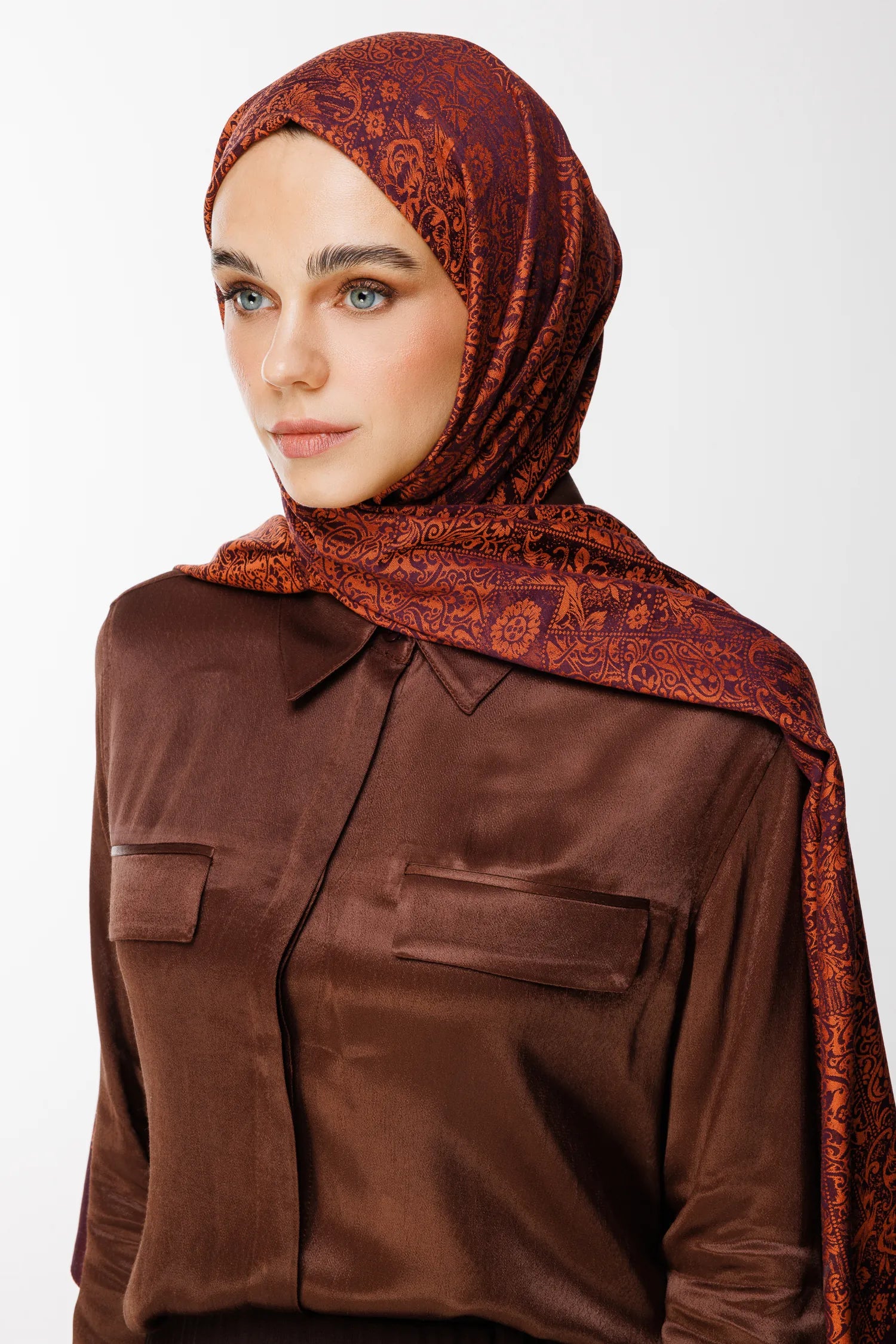 Henna Desen Çift Taraflı Şal - Mor-Turuncu