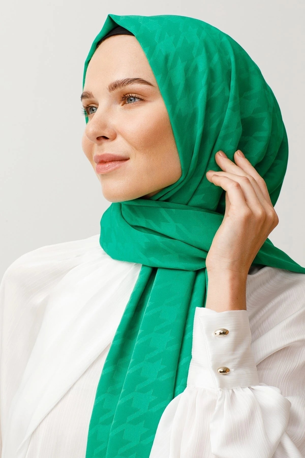 Kazayağı Desen İpeksi Jakar Şal - Benetton Yeşili