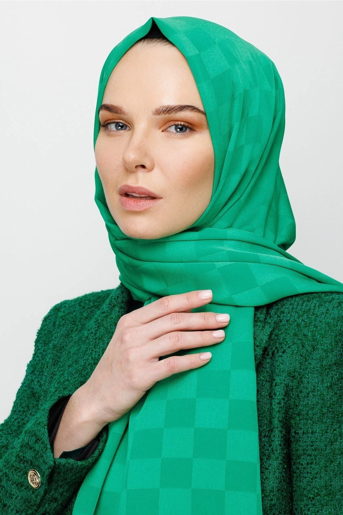 Dama Desen İpeksi Jakar Şal - Benetton Yeşili