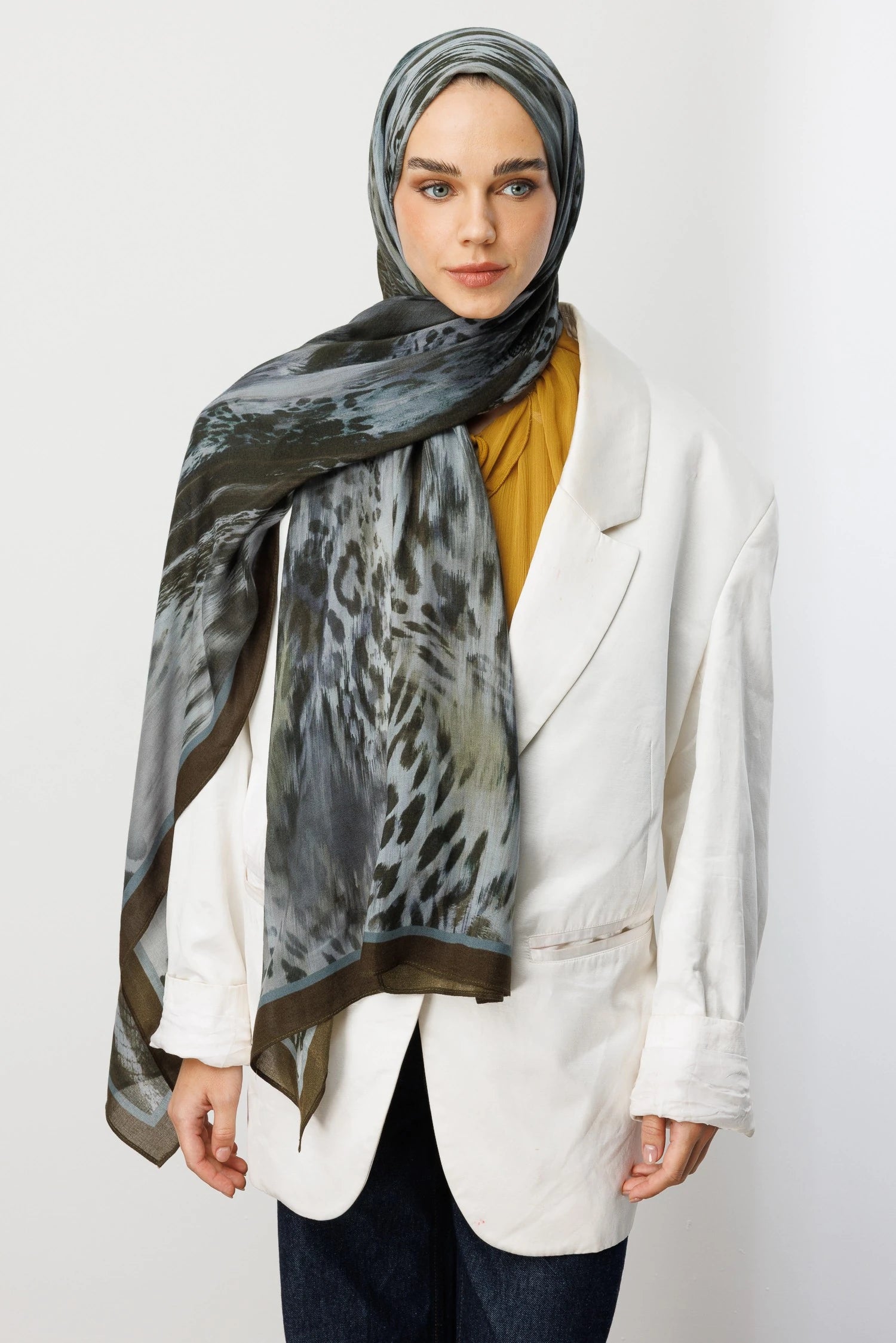 Leopar Desen Rami Şal - Haki