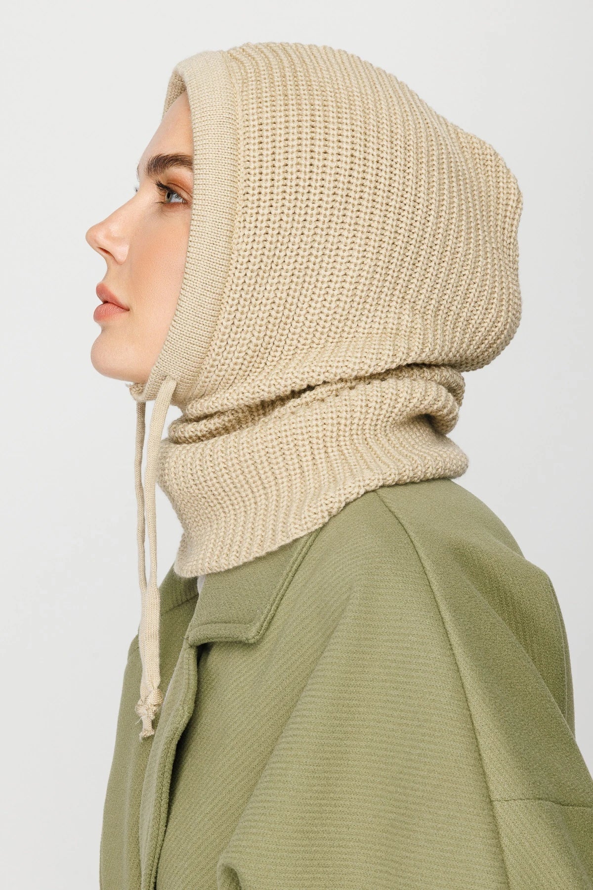 Balaclava Triko Başlık - Bej