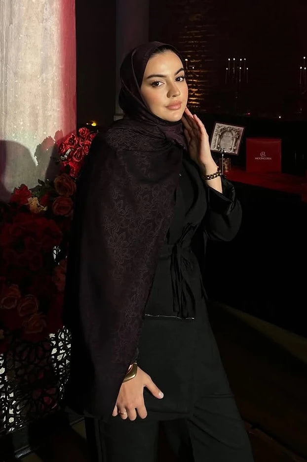 Nora Desen Çift Taraflı Şal - Mor-Siyah