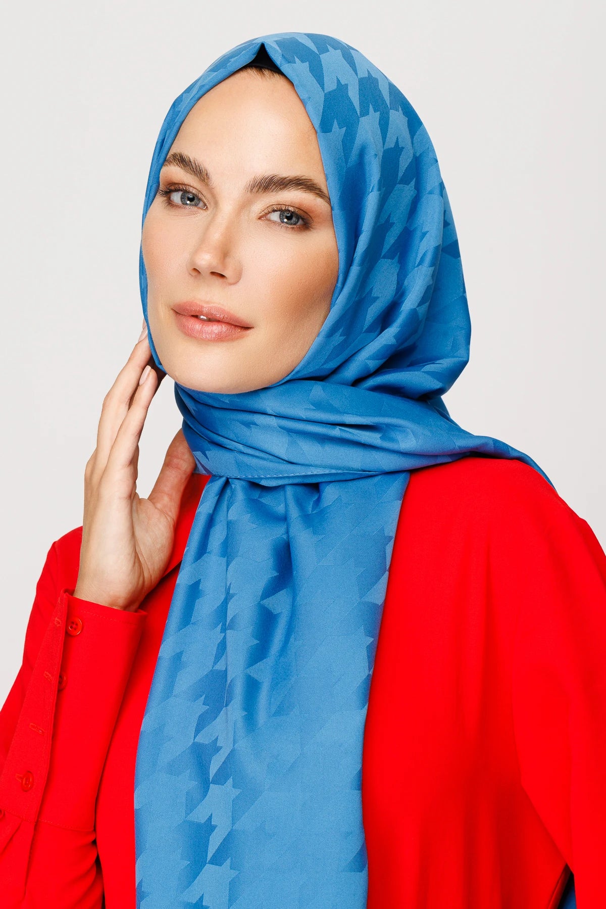 Kazayağı Desen İpeksi Jakar Şal - Mavi