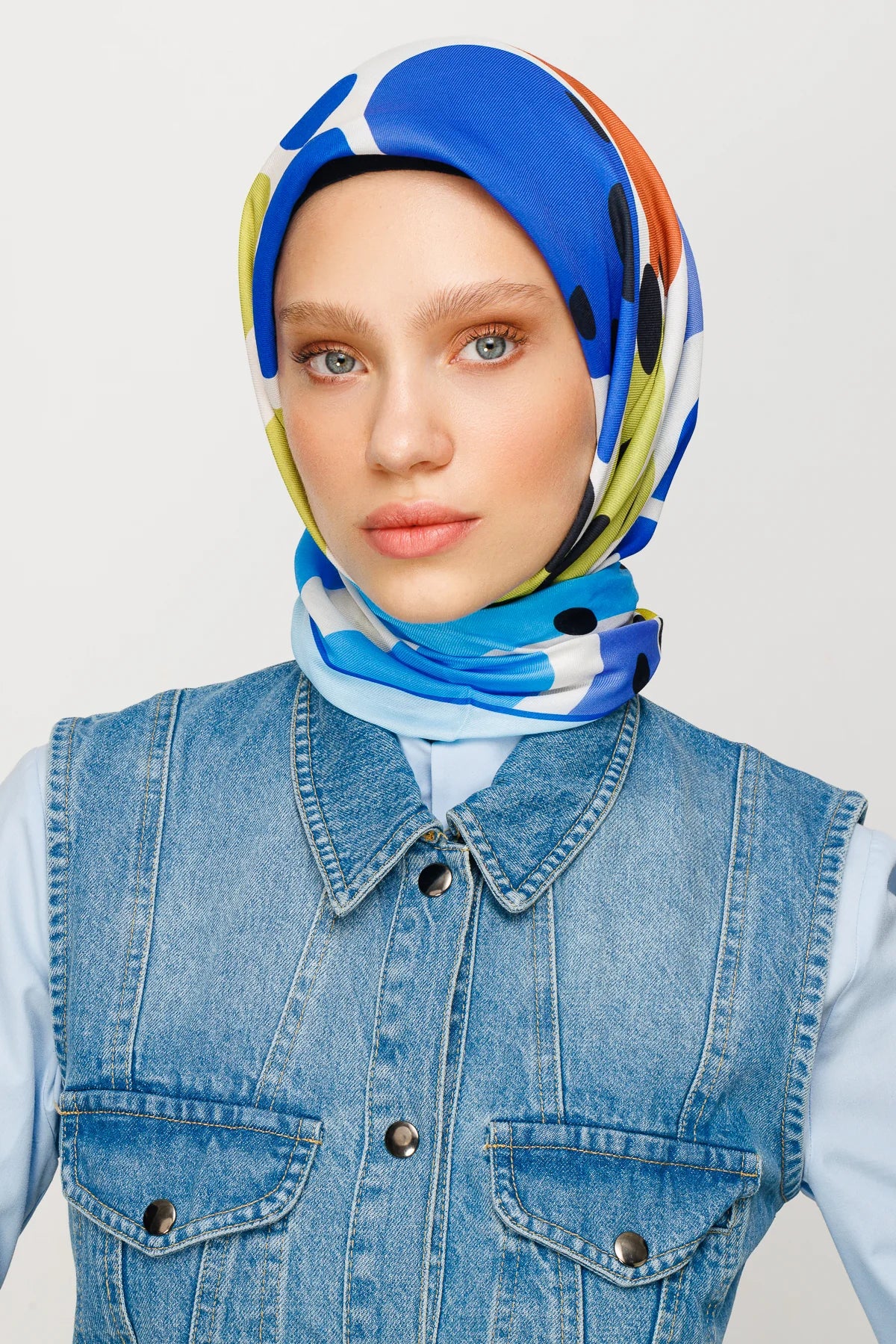 Bloom Desen Dijital Soft Eşarp - Mavi