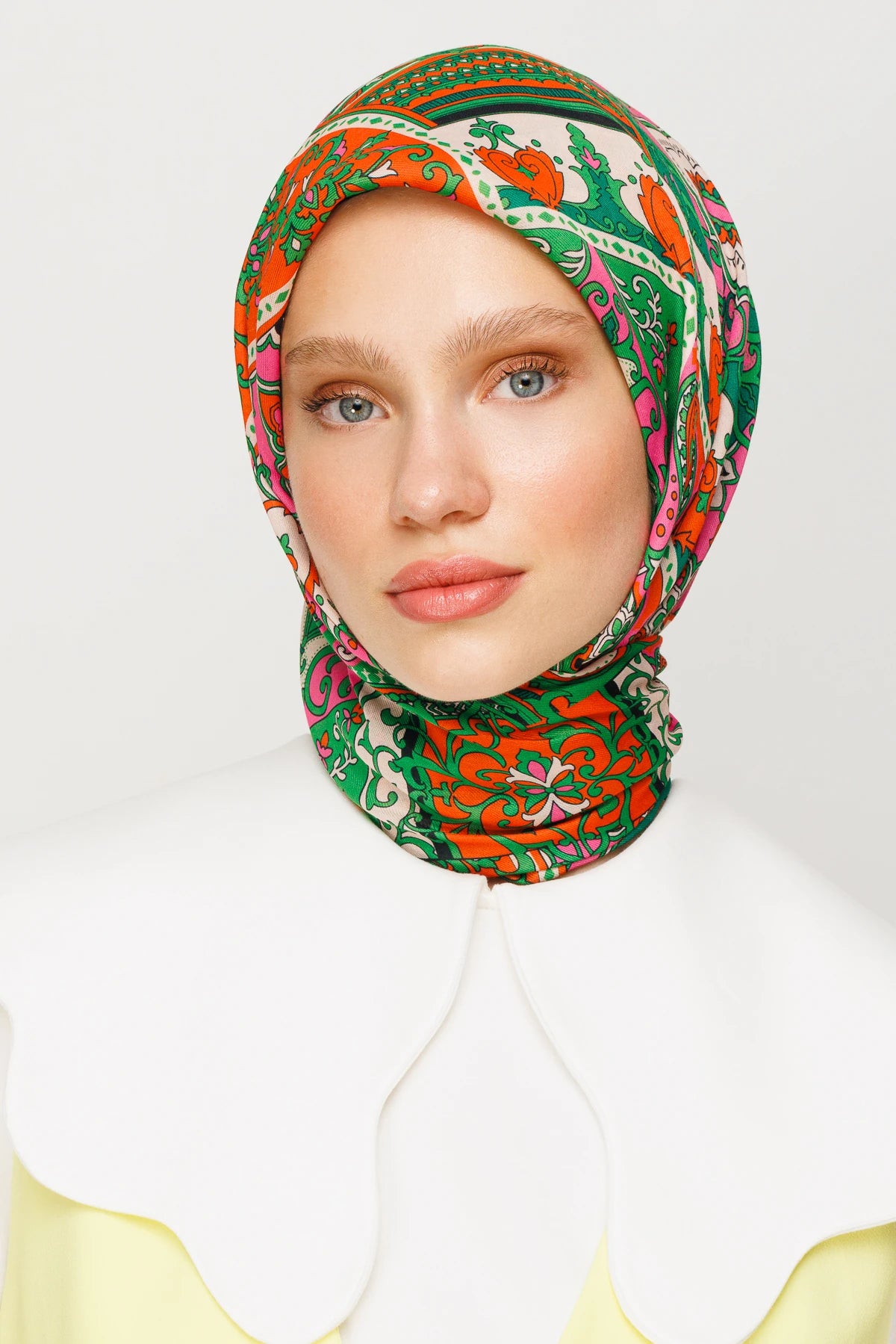 40 Yama Desen Dijital Soft Eşarp - Benetton Yeşili