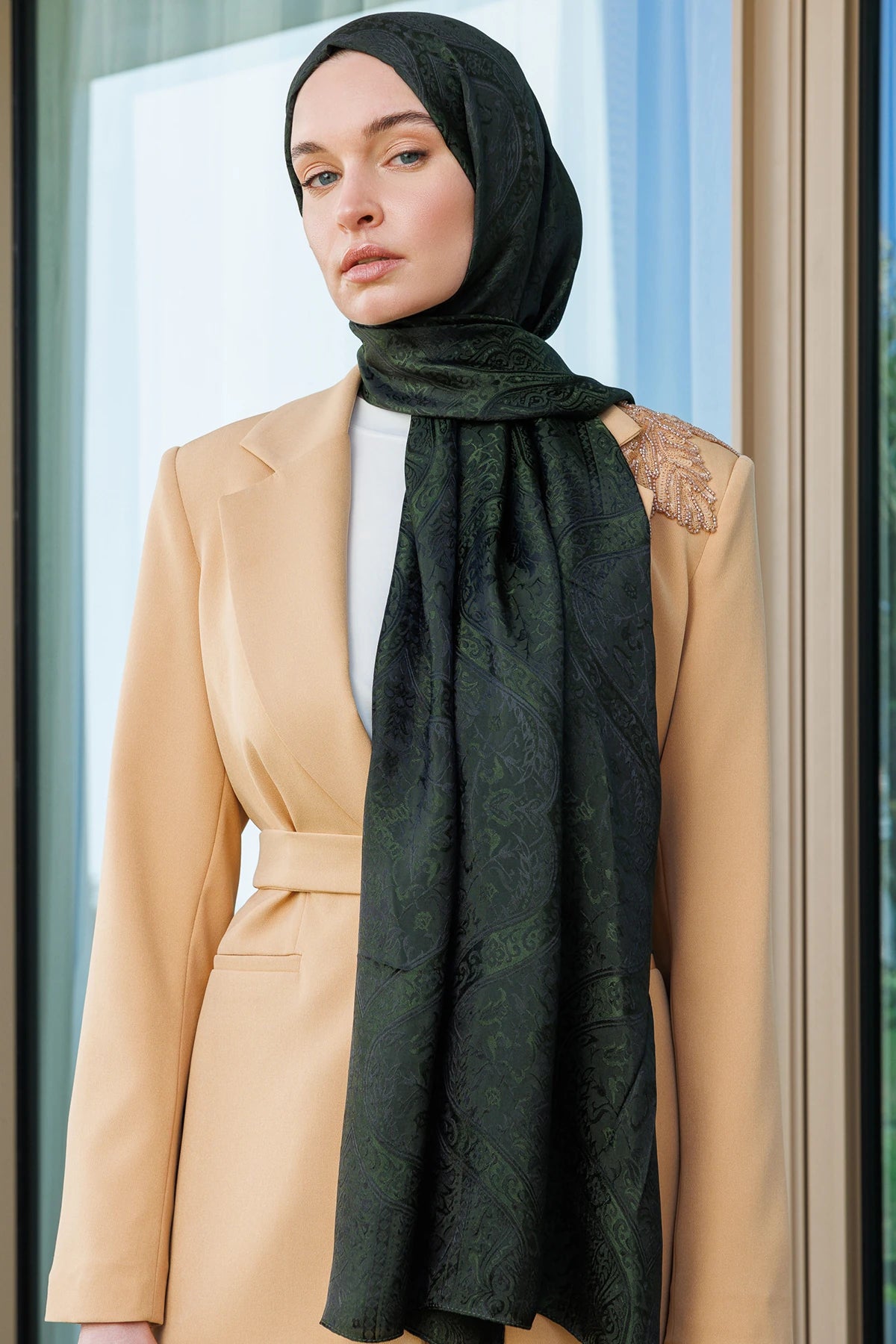 Soler Desen Shine Line Şal - Siyah-Haki
