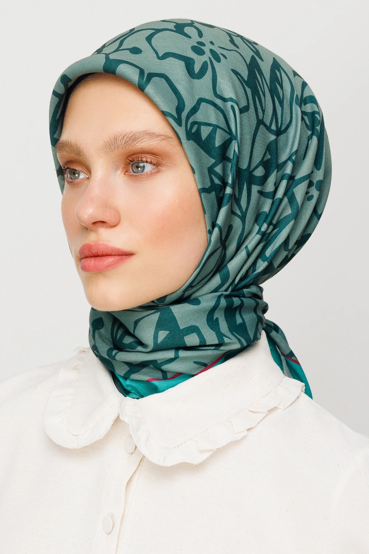 Floral Desen Dijital Soft Eşarp - Arduvaz Gri