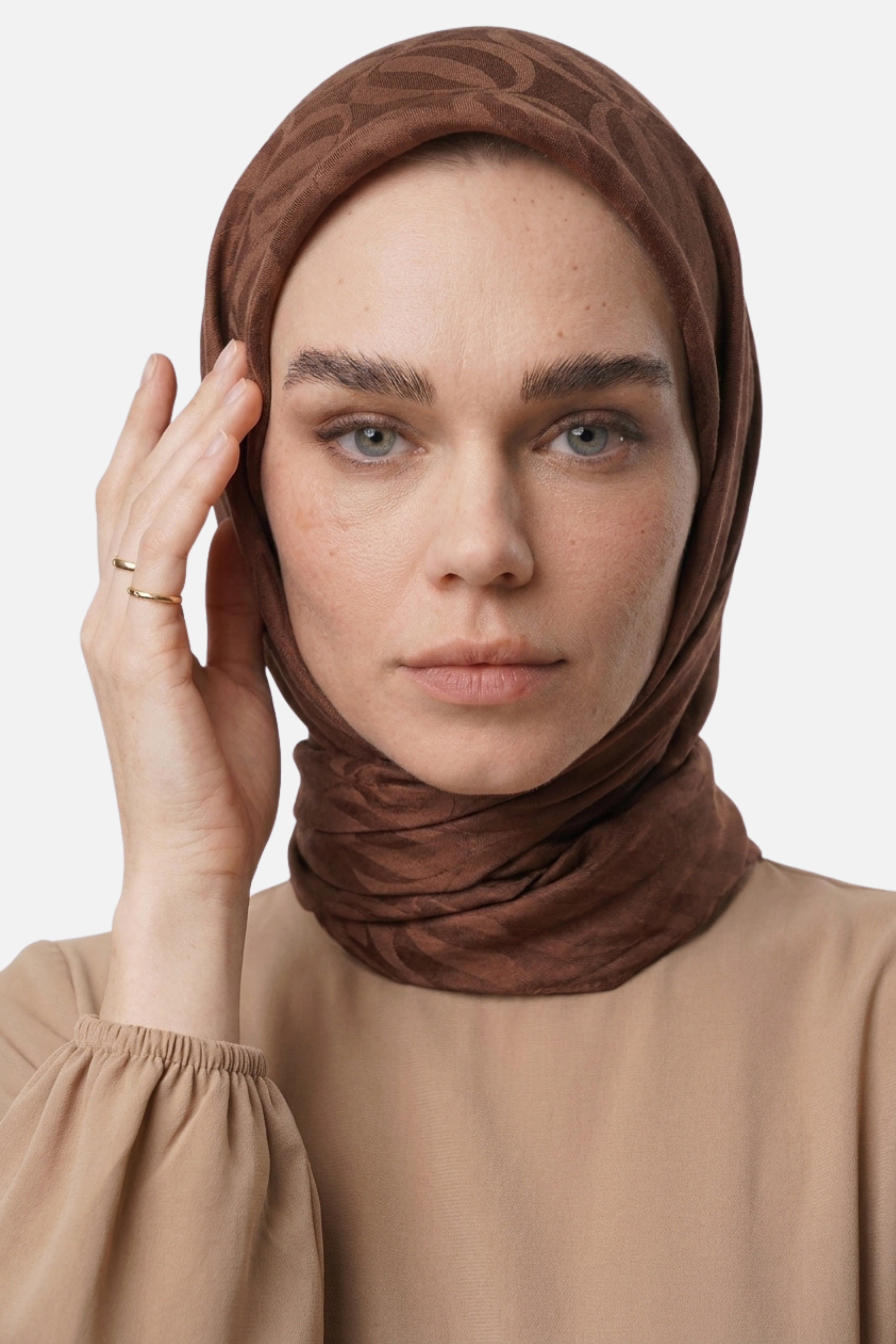 Dune Desen Ayrobin Jakar Eşarp - Soğan Kabuğu